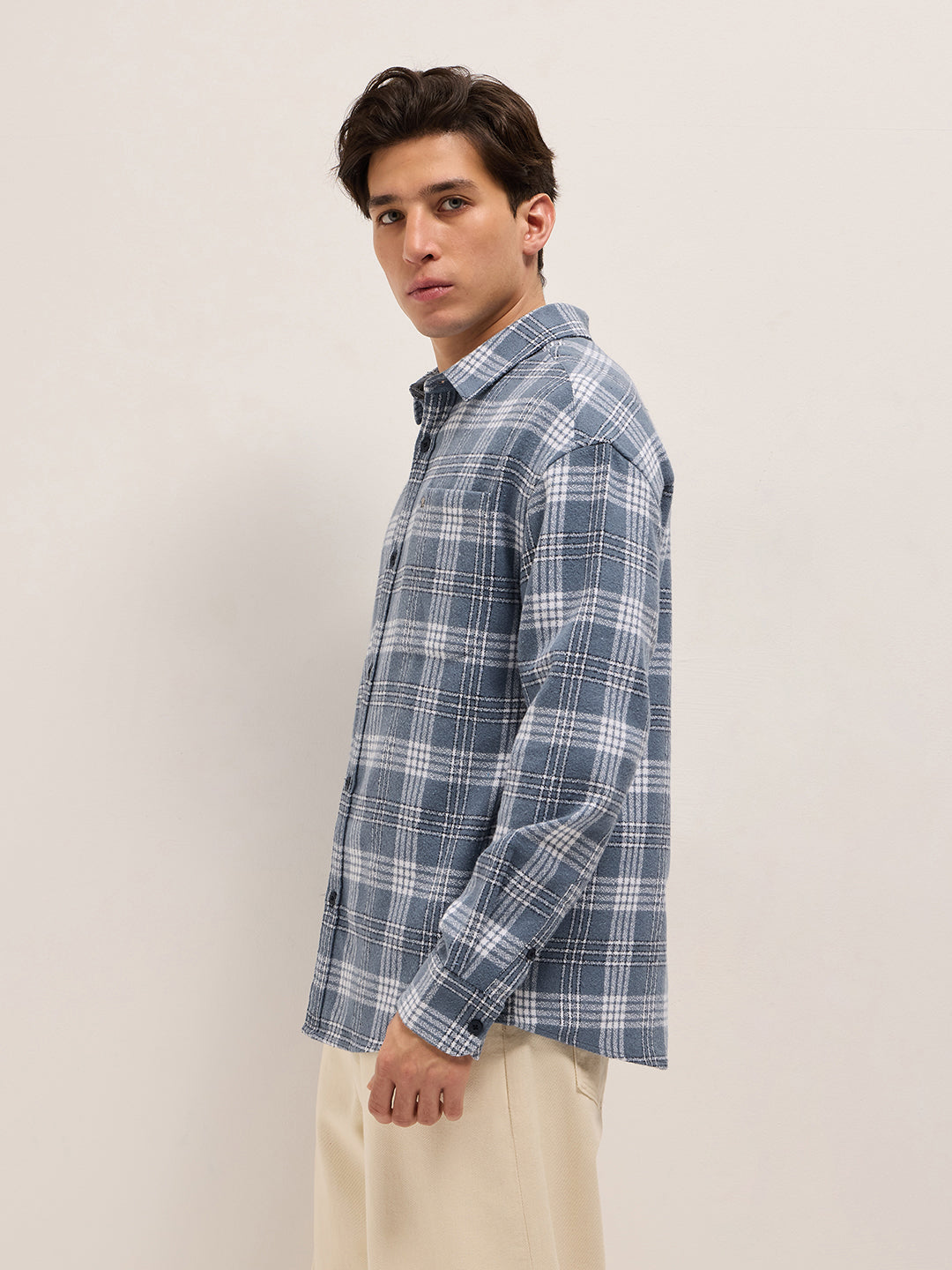 Men Blue Tartan Checked Design Relax Fit Casual Shirt