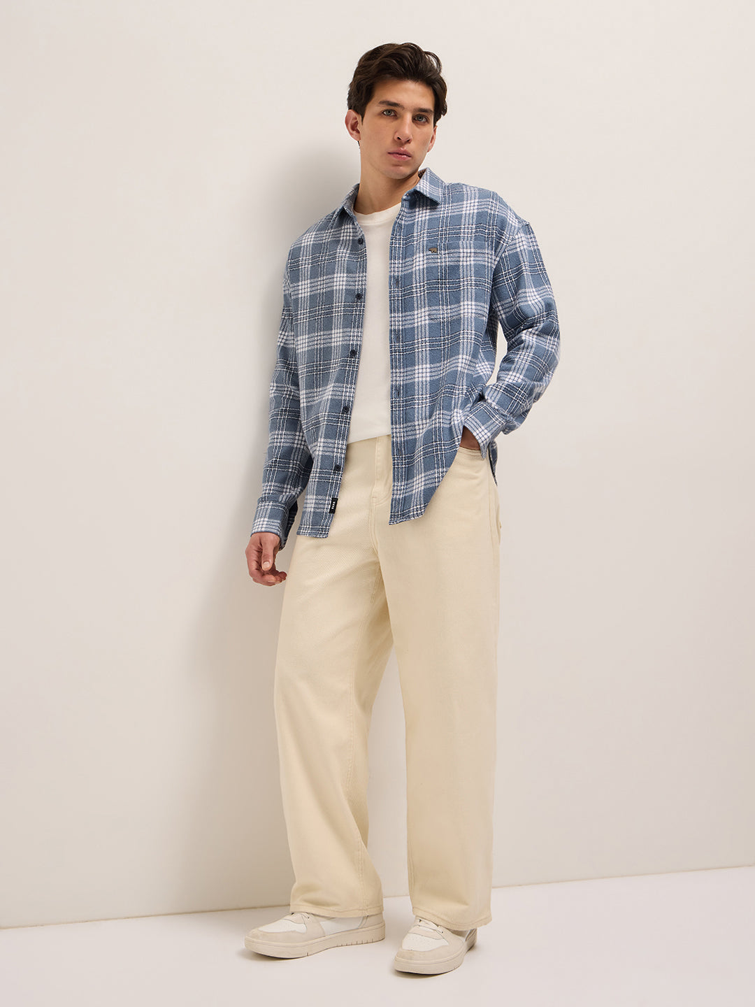 Men Blue Tartan Checked Design Relax Fit Casual Shirt