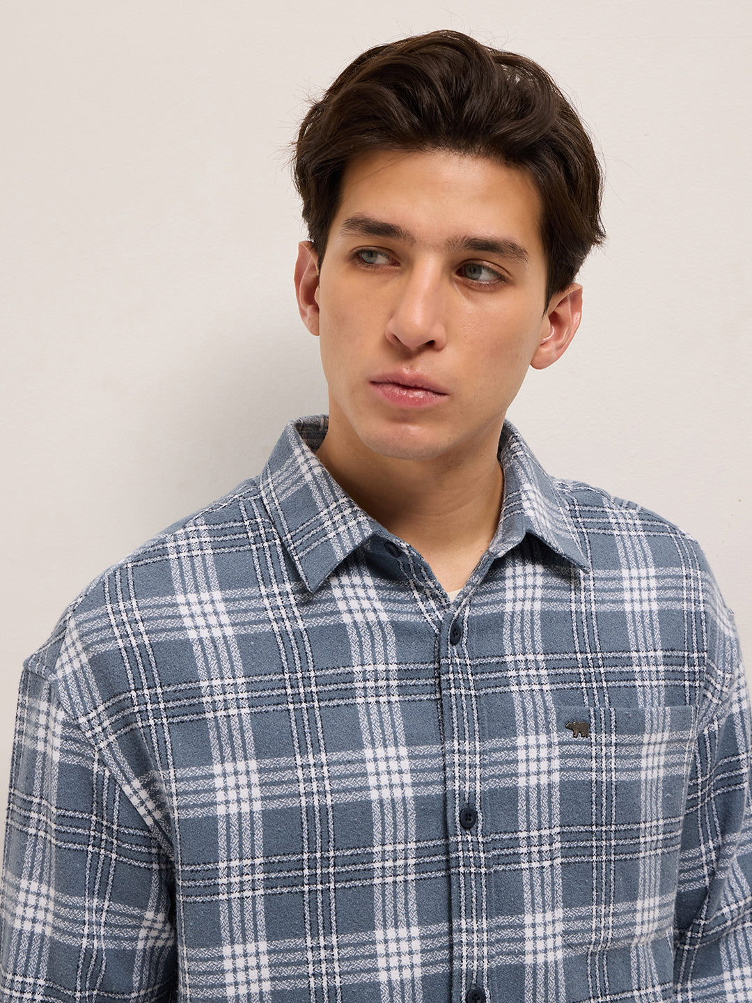 Men Blue Tartan Checked Design Relax Fit Casual Shirt