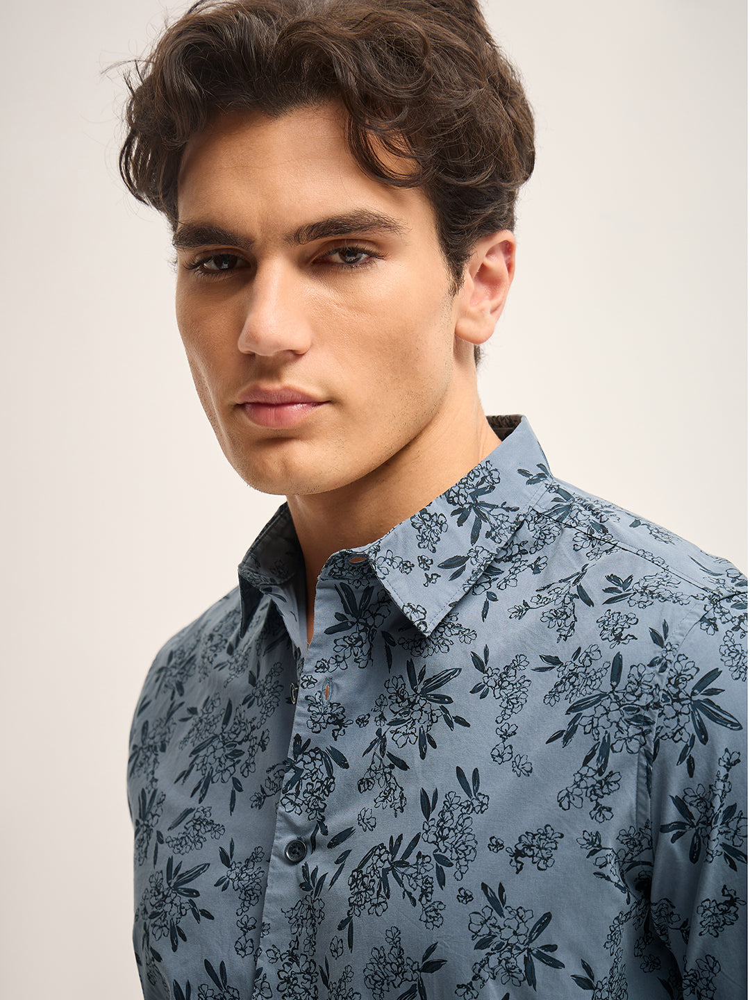 Men Teal Blue Printed Slim Fit Casual Shirt