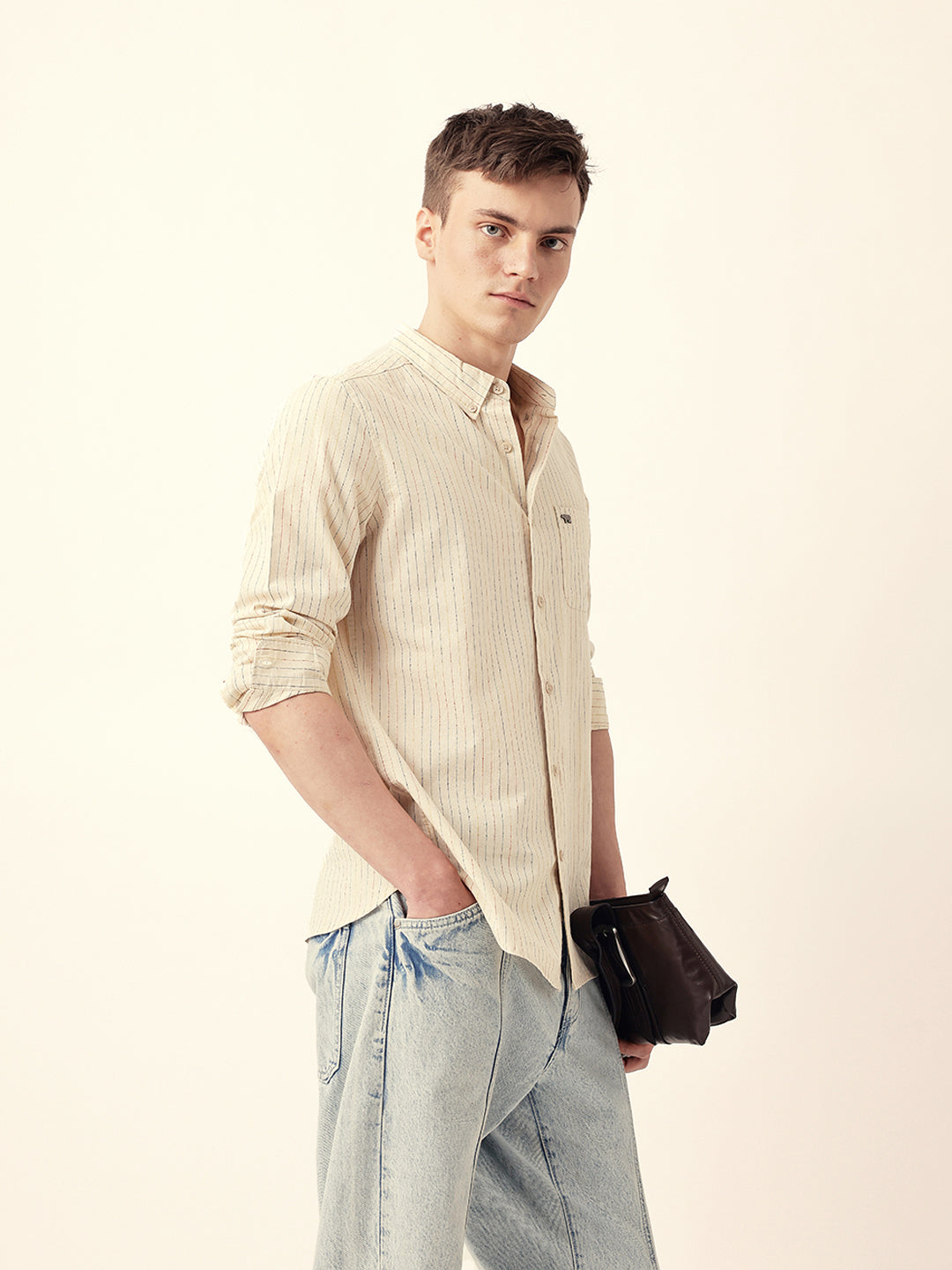Men Casual Vertical Stripe Shirt
