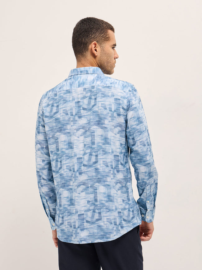 Men Blue Abstract Geometric print Tailored Fit Formal Shirt