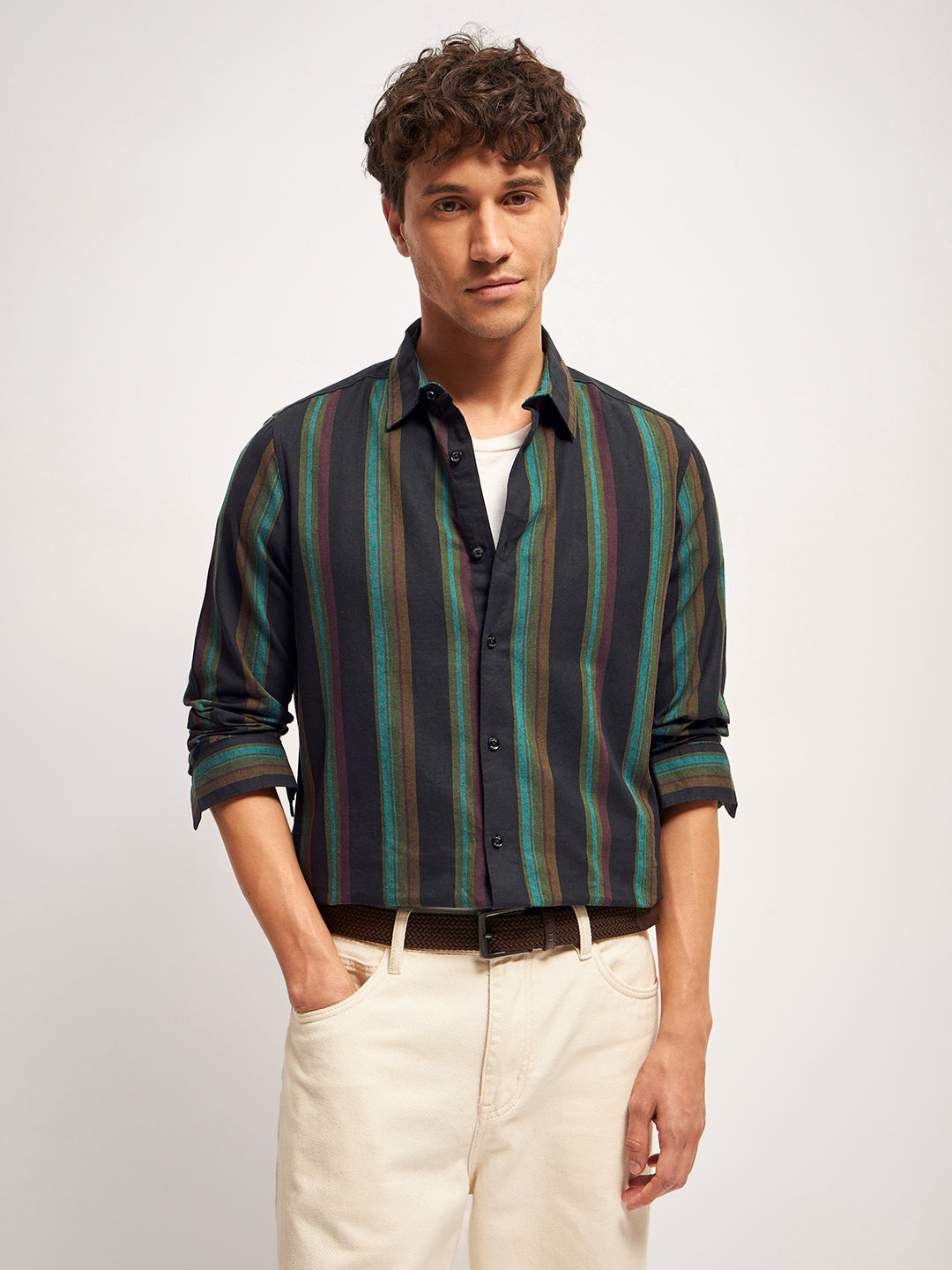 Men Multi-Color Stripe Slim Fit Casual Shirt