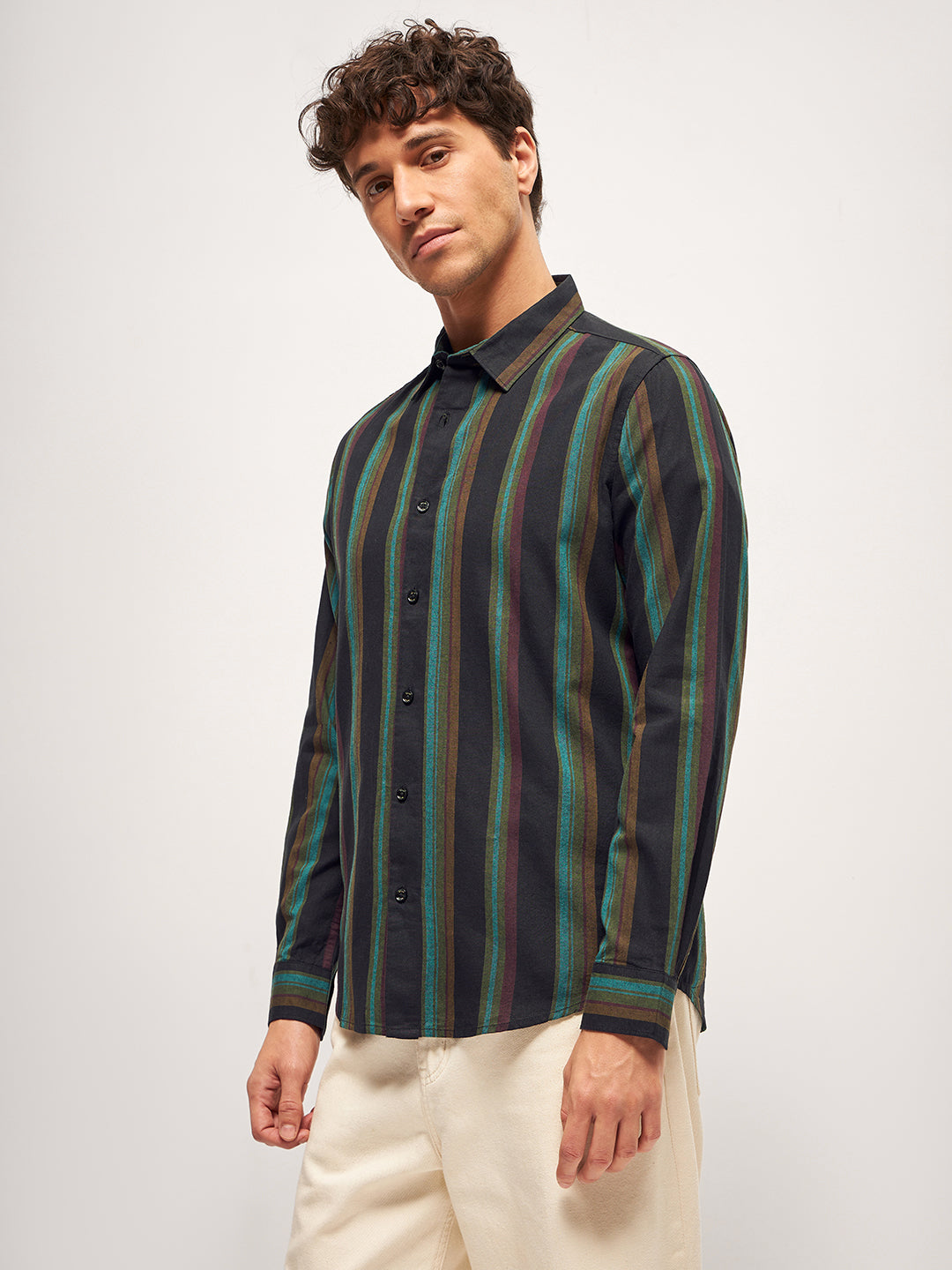Men Multi-Color Stripe Slim Fit Casual Shirt