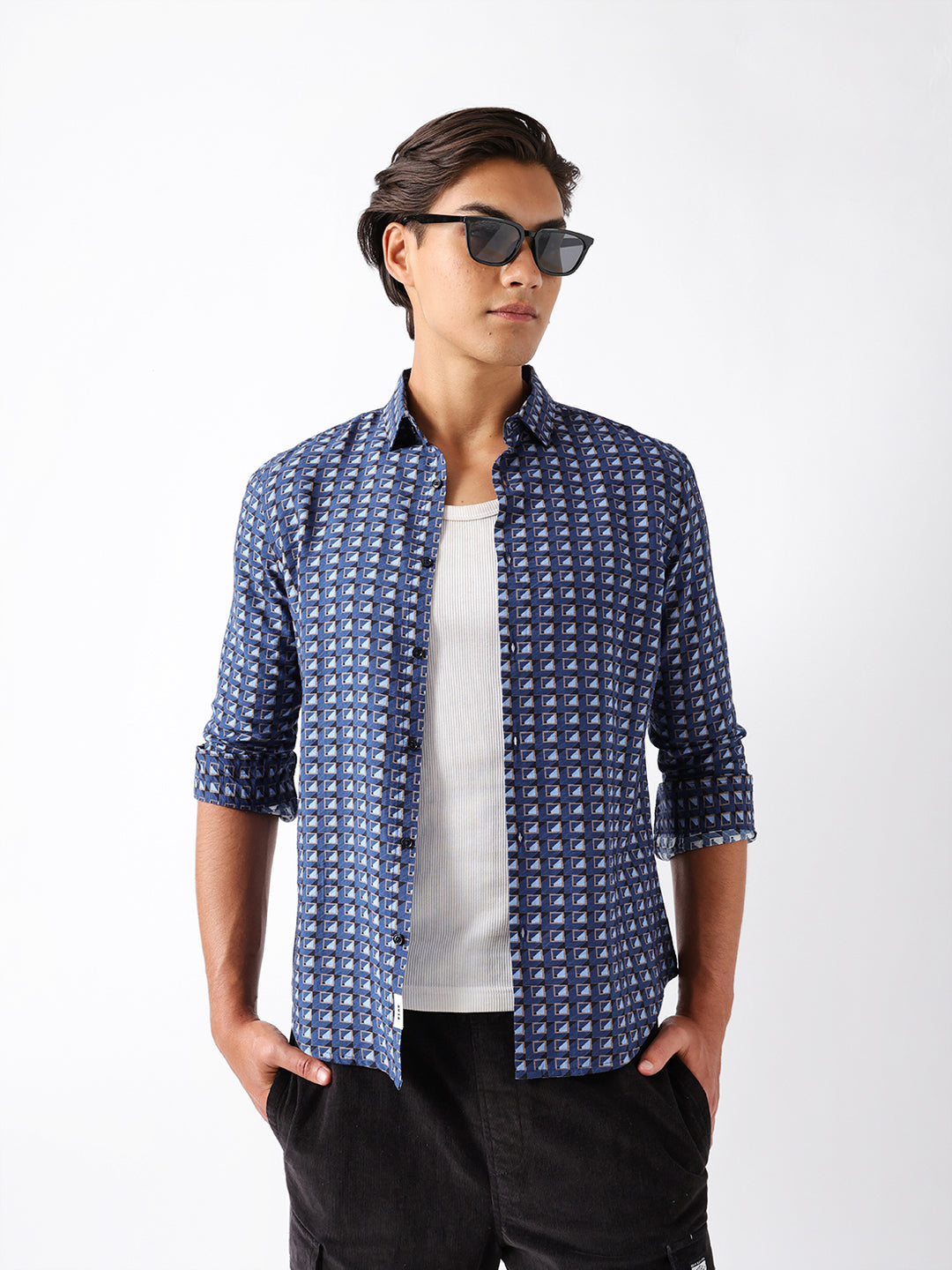 Men Blue Viscose Rayon Printed Shirt