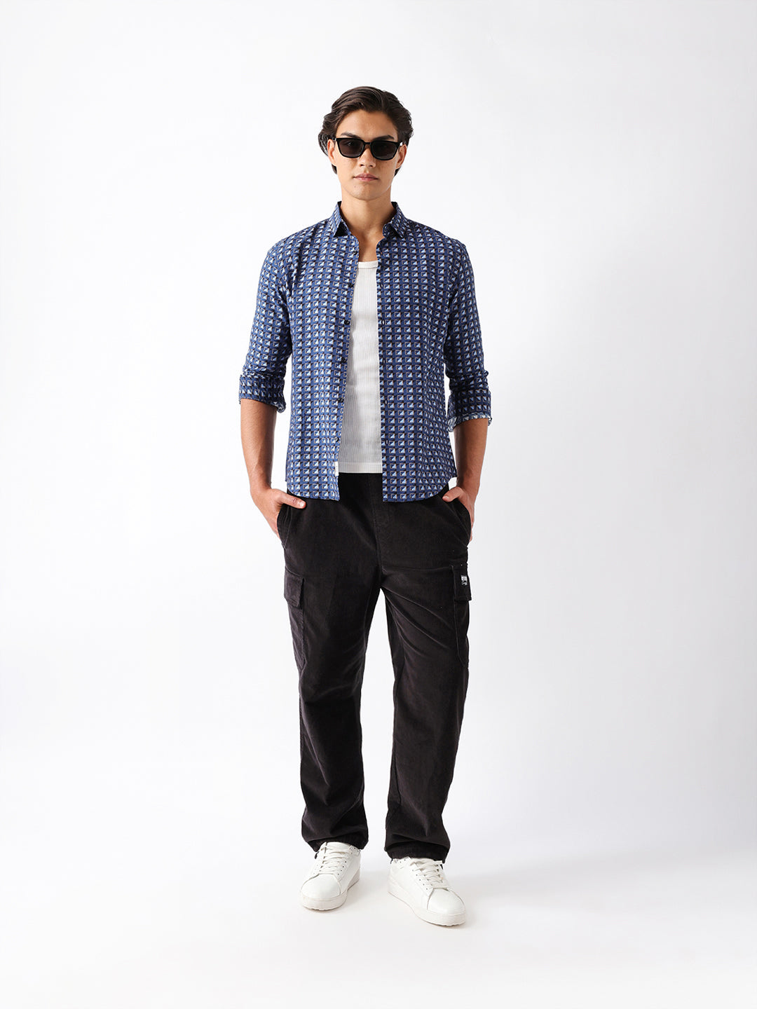 Men Blue Viscose Rayon Printed Shirt