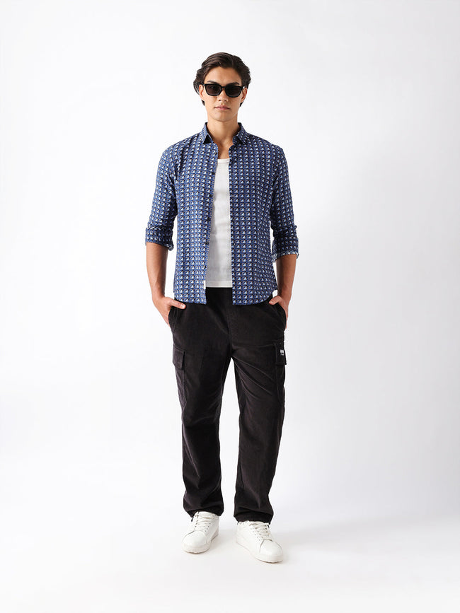 Men Blue Viscose Rayon Printed Shirt