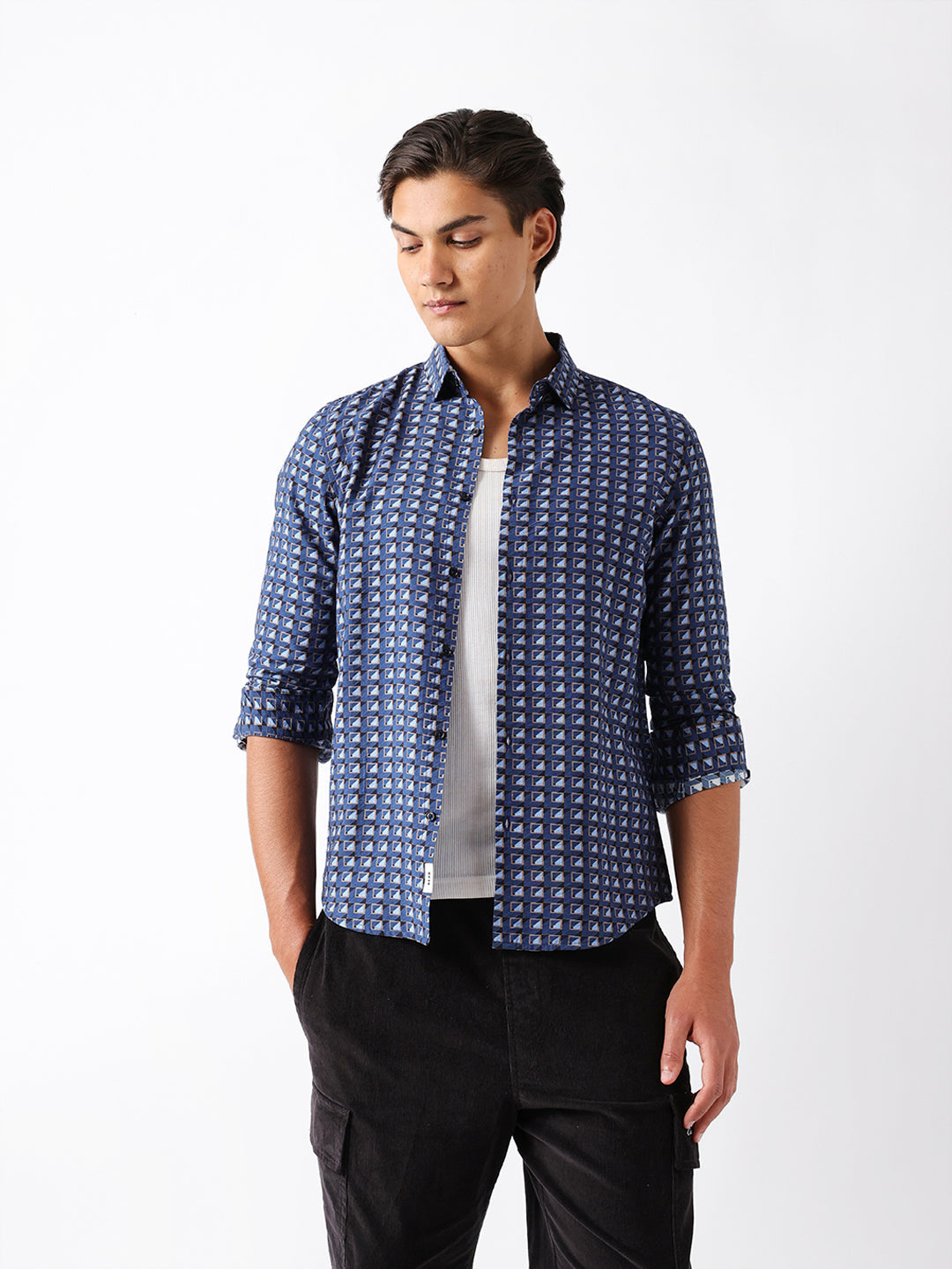 Men Blue Viscose Rayon Printed Shirt