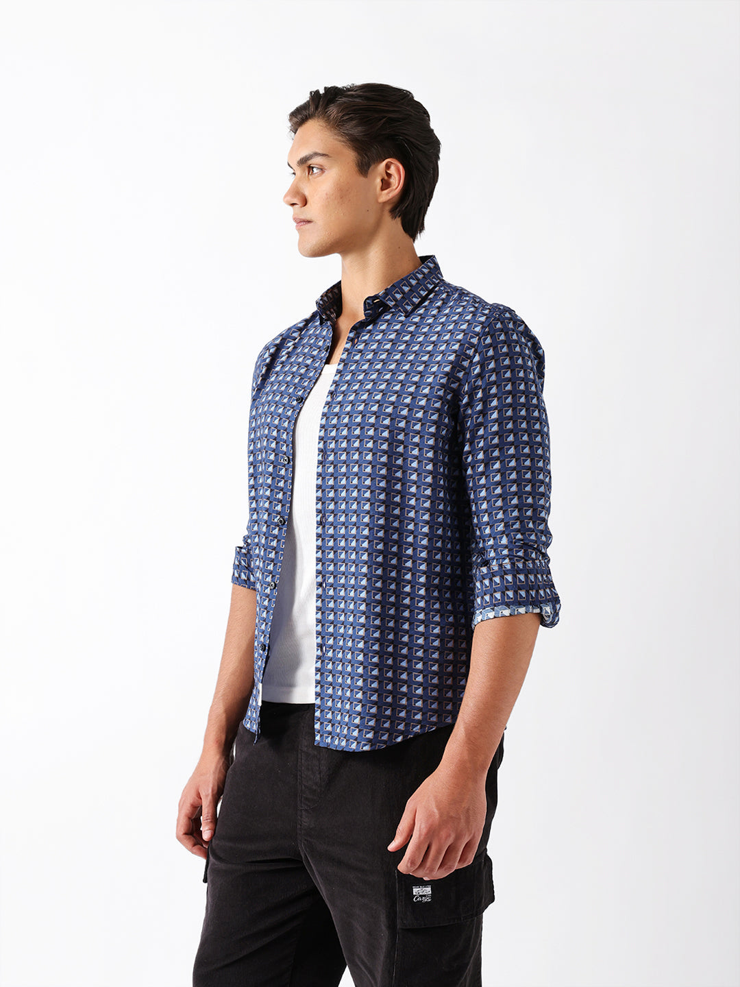 Men Blue Viscose Rayon Printed Shirt