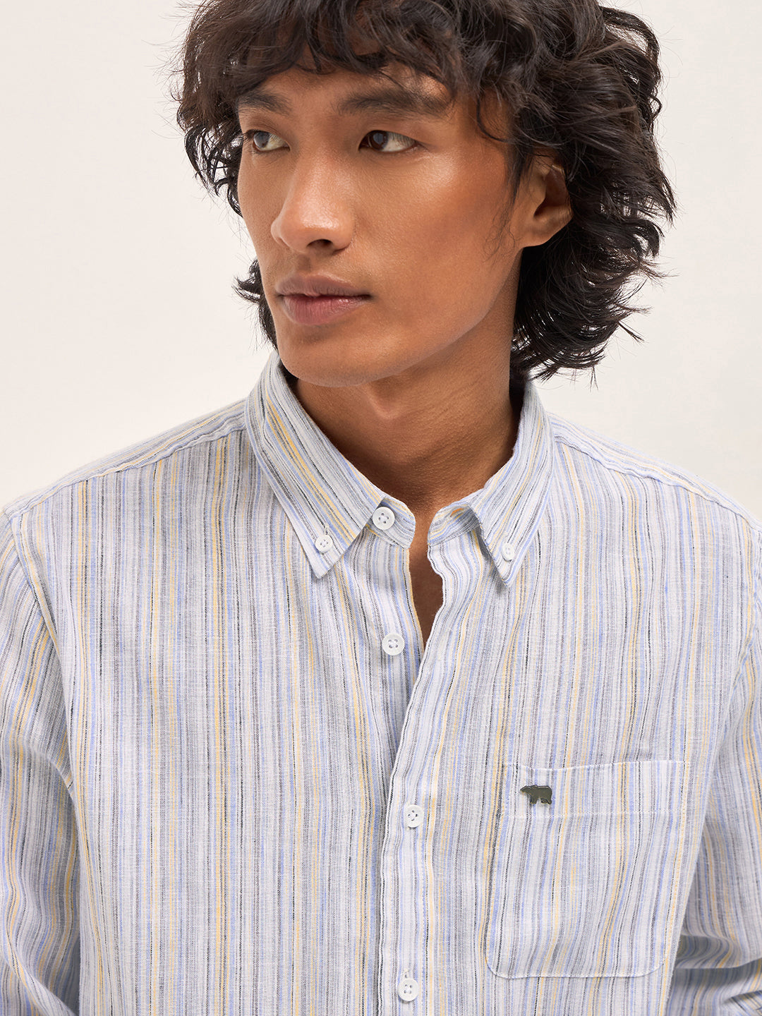 Men Blue Vertical Stripes Slim Fit Casual Shirt