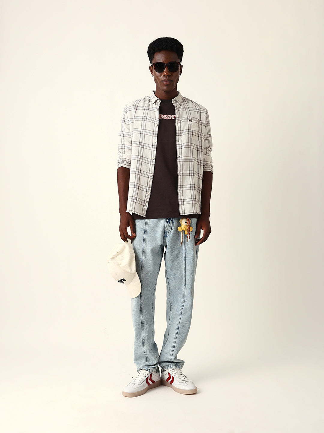 Men Cream Cotton Checked Shirt