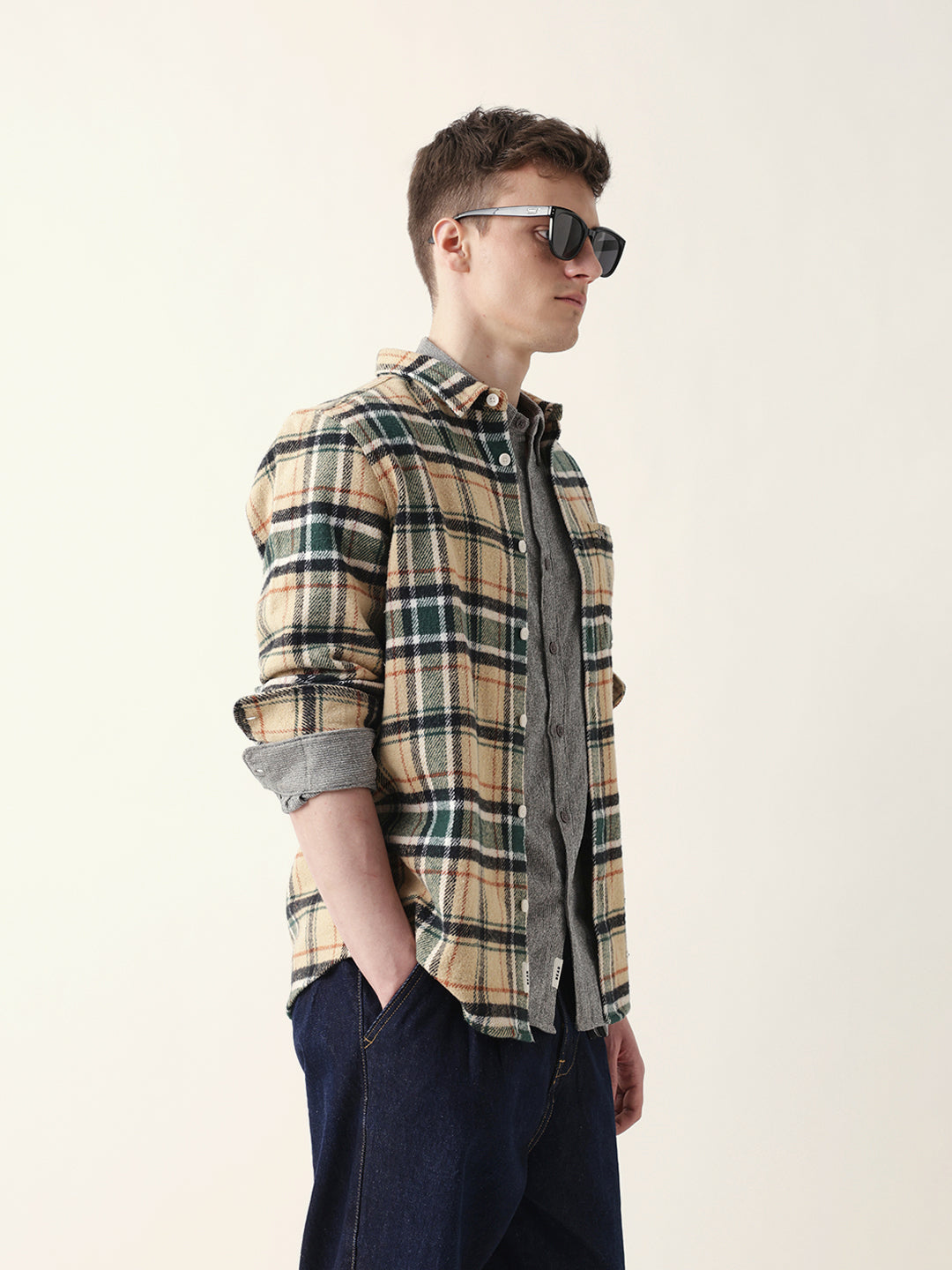 Men Casual Plaid Flannel Shirt
