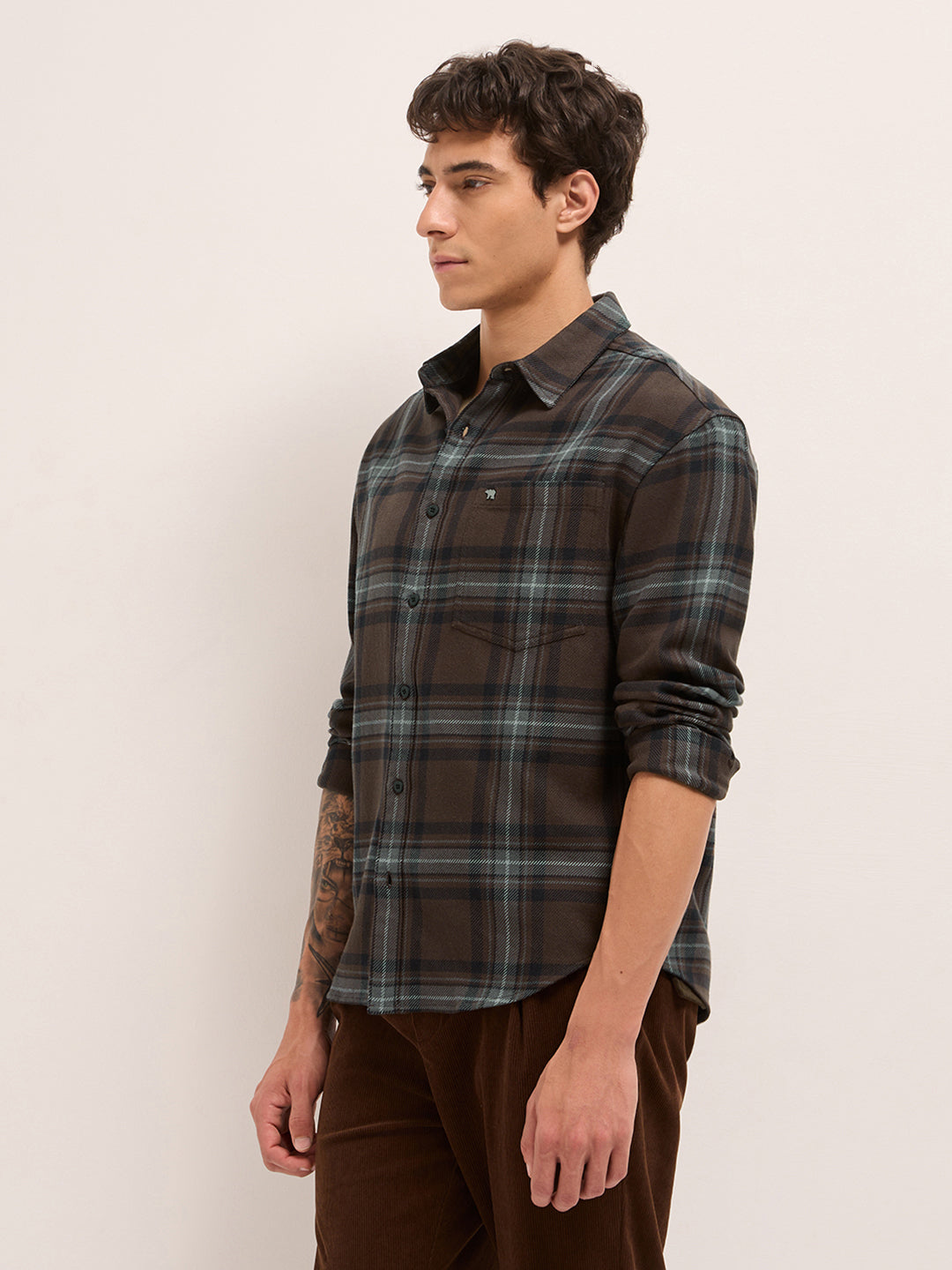 Men Cotton Checked Flannel Casual Shirt