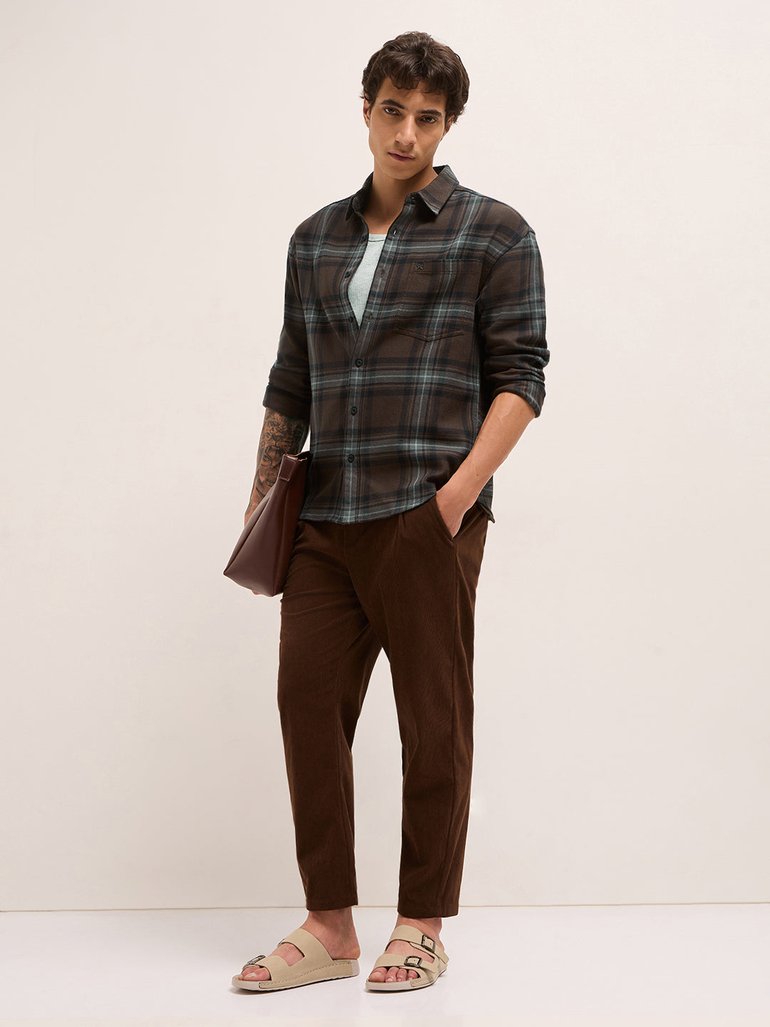 Men Cotton Checked Flannel Casual Shirt