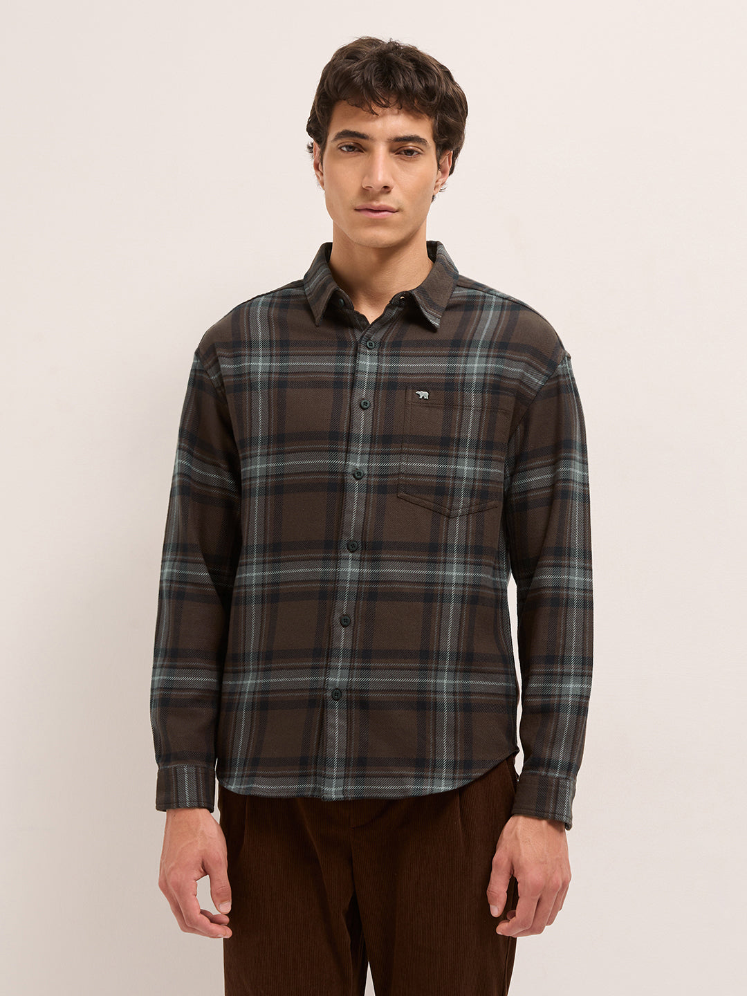 Men Cotton Checked Flannel Casual Shirt