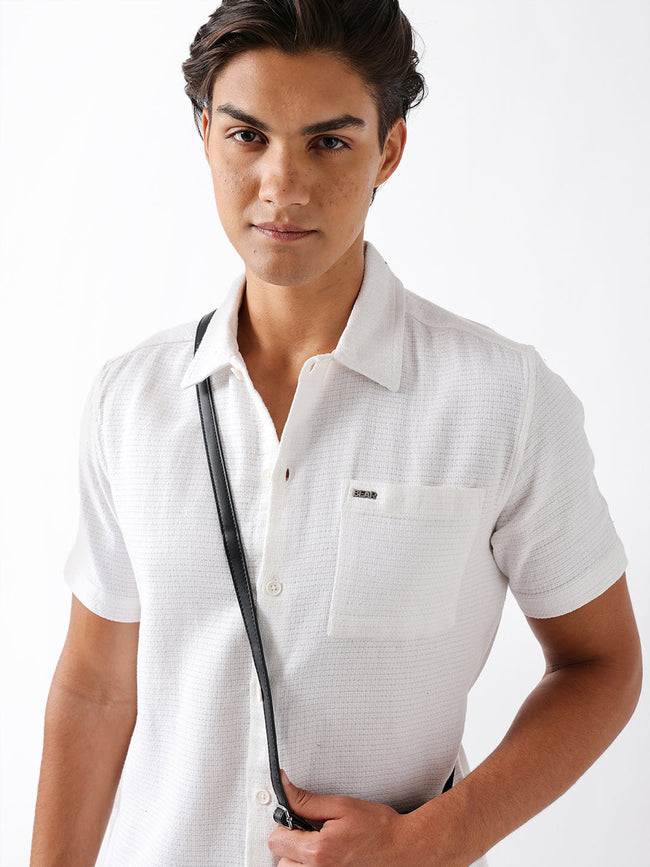 Men Blue Cotton Textured Shirt