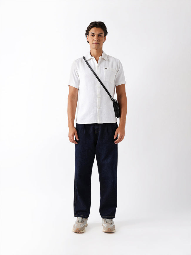 Men Blue Cotton Textured Shirt