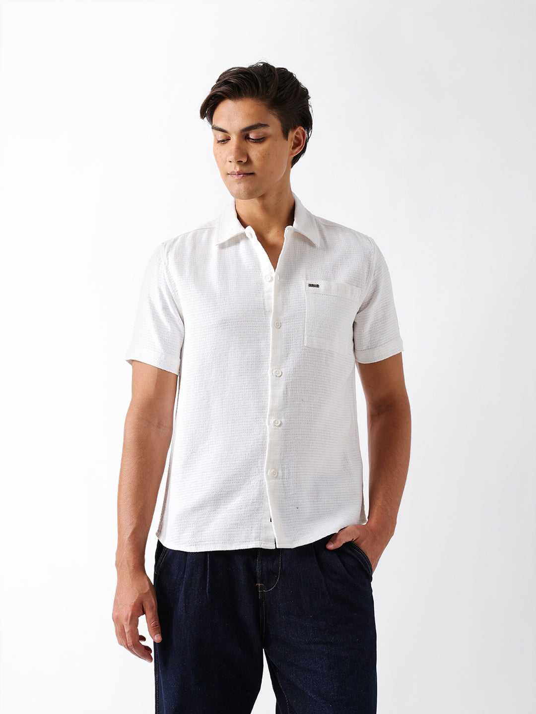 Men Blue Cotton Textured Shirt