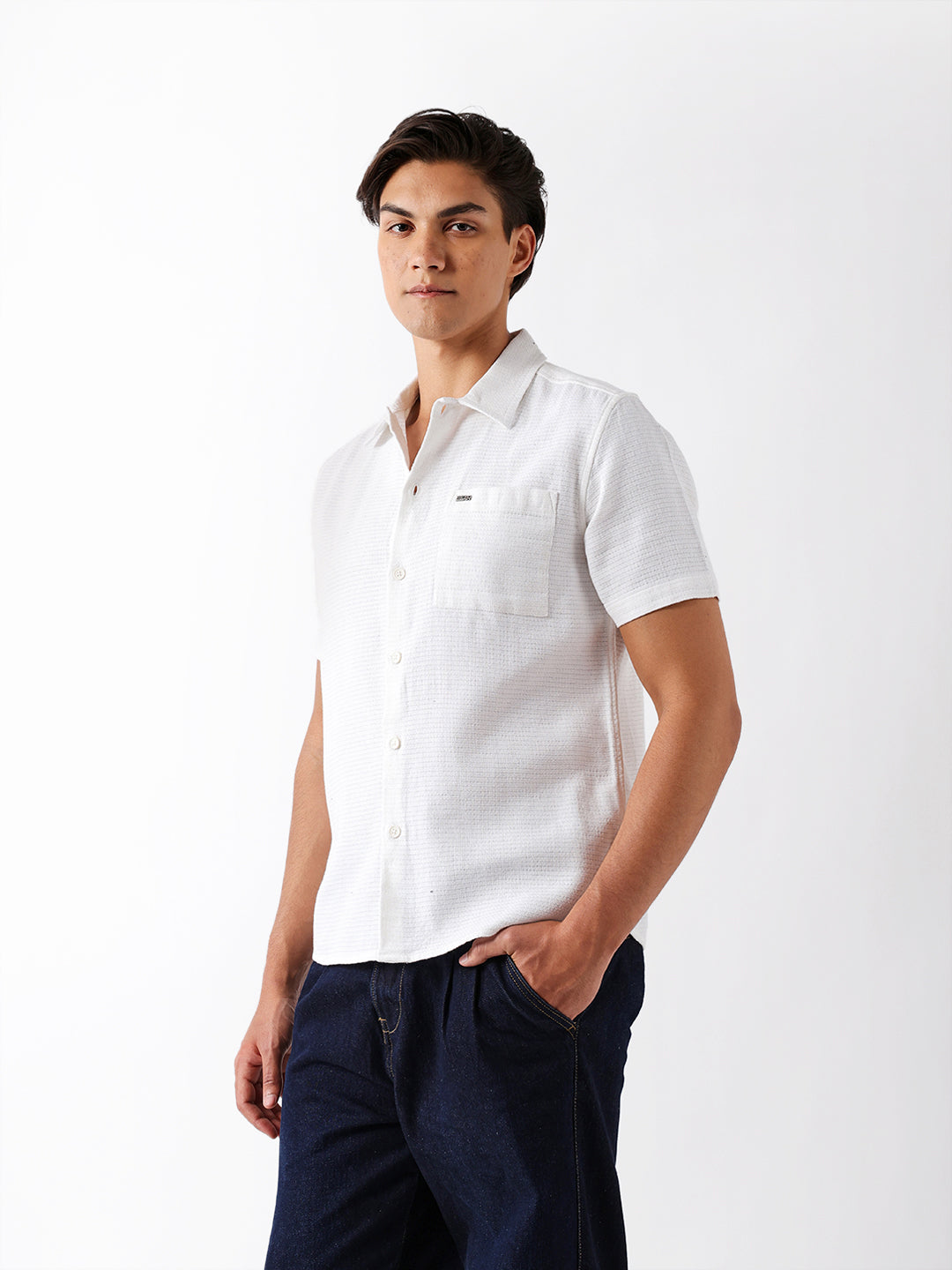 Men Blue Cotton Textured Shirt