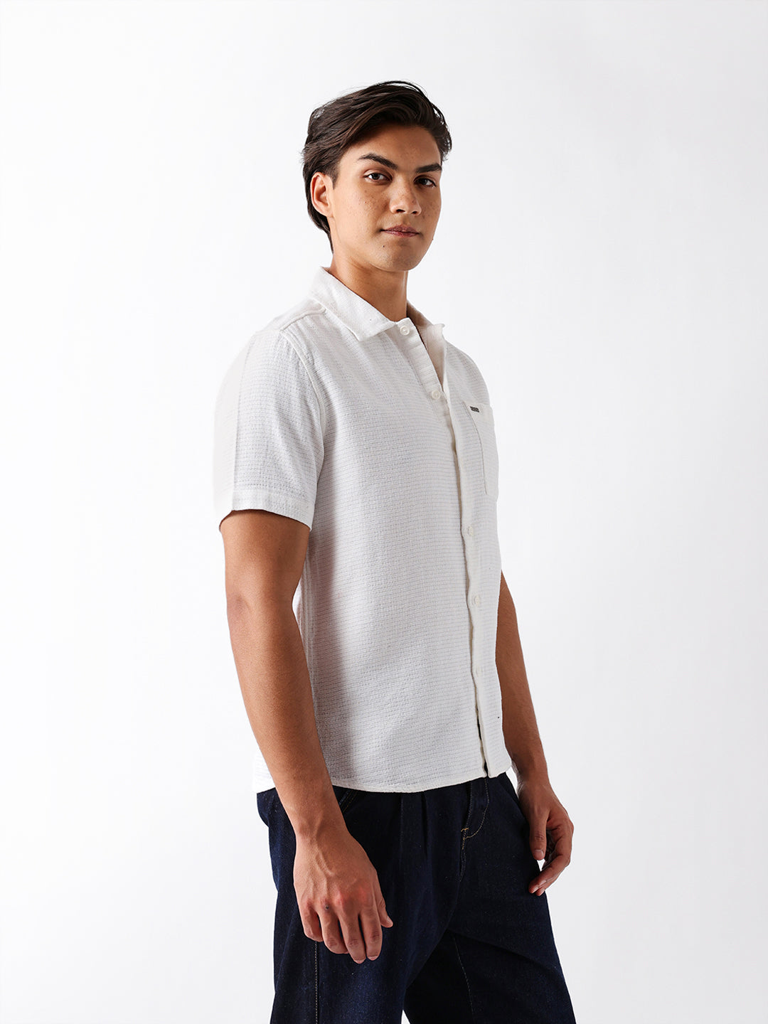 Men Blue Cotton Textured Shirt