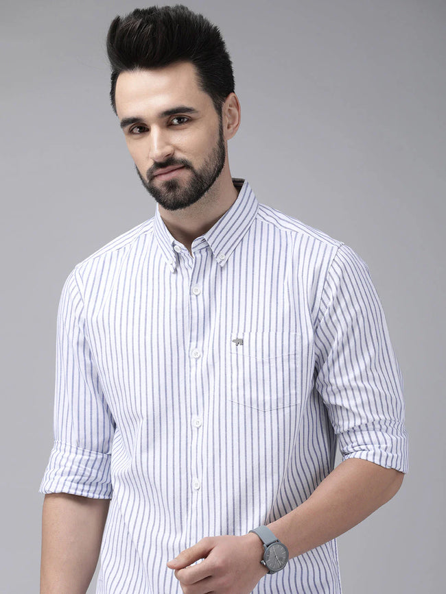 Men White Striped Casual Shirt