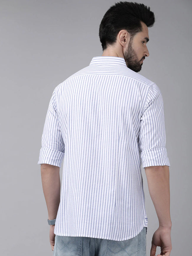 Men White Striped Casual Shirt