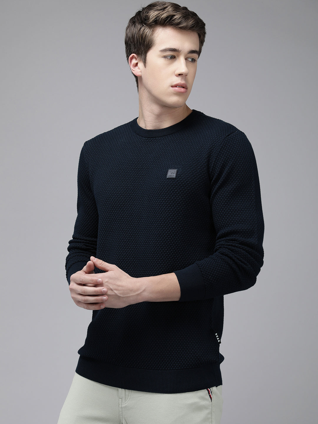 Men Ardor Edition Blue Slim Fit Self Design Pure Cotton Sweatshirt