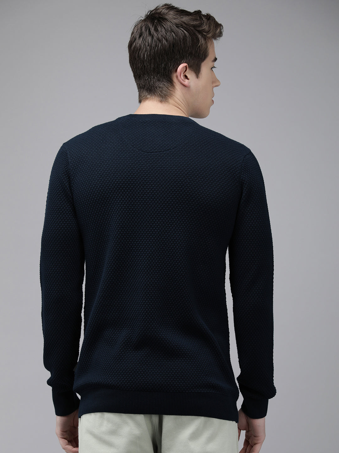 Men Ardor Edition Blue Slim Fit Self Design Pure Cotton Sweatshirt