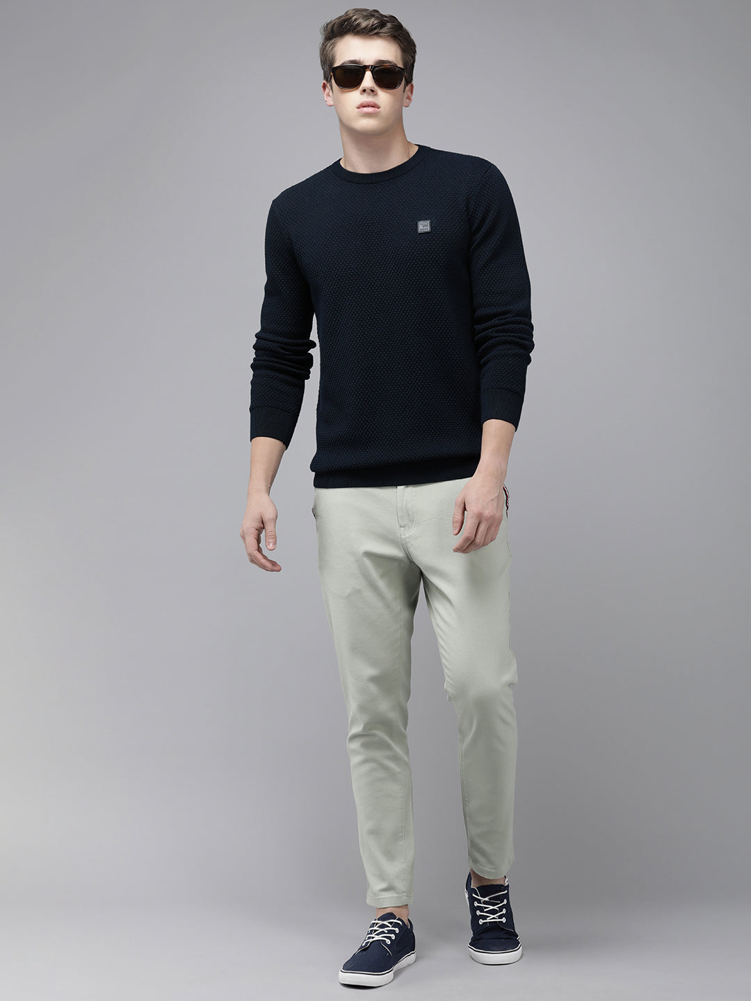 Men Ardor Edition Blue Slim Fit Self Design Pure Cotton Sweatshirt