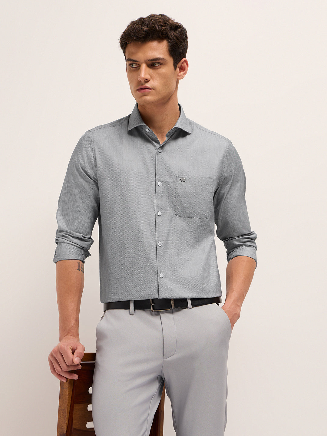 Men Herringbone Tailored Formal Shirt