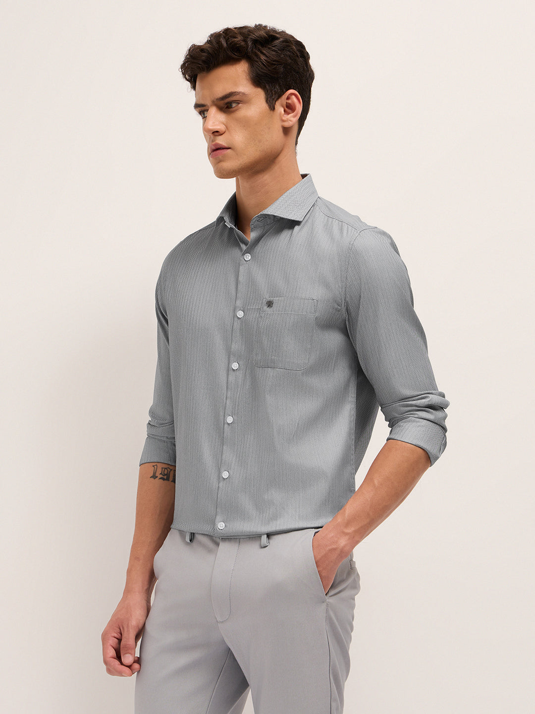 Men Herringbone Tailored Formal Shirt