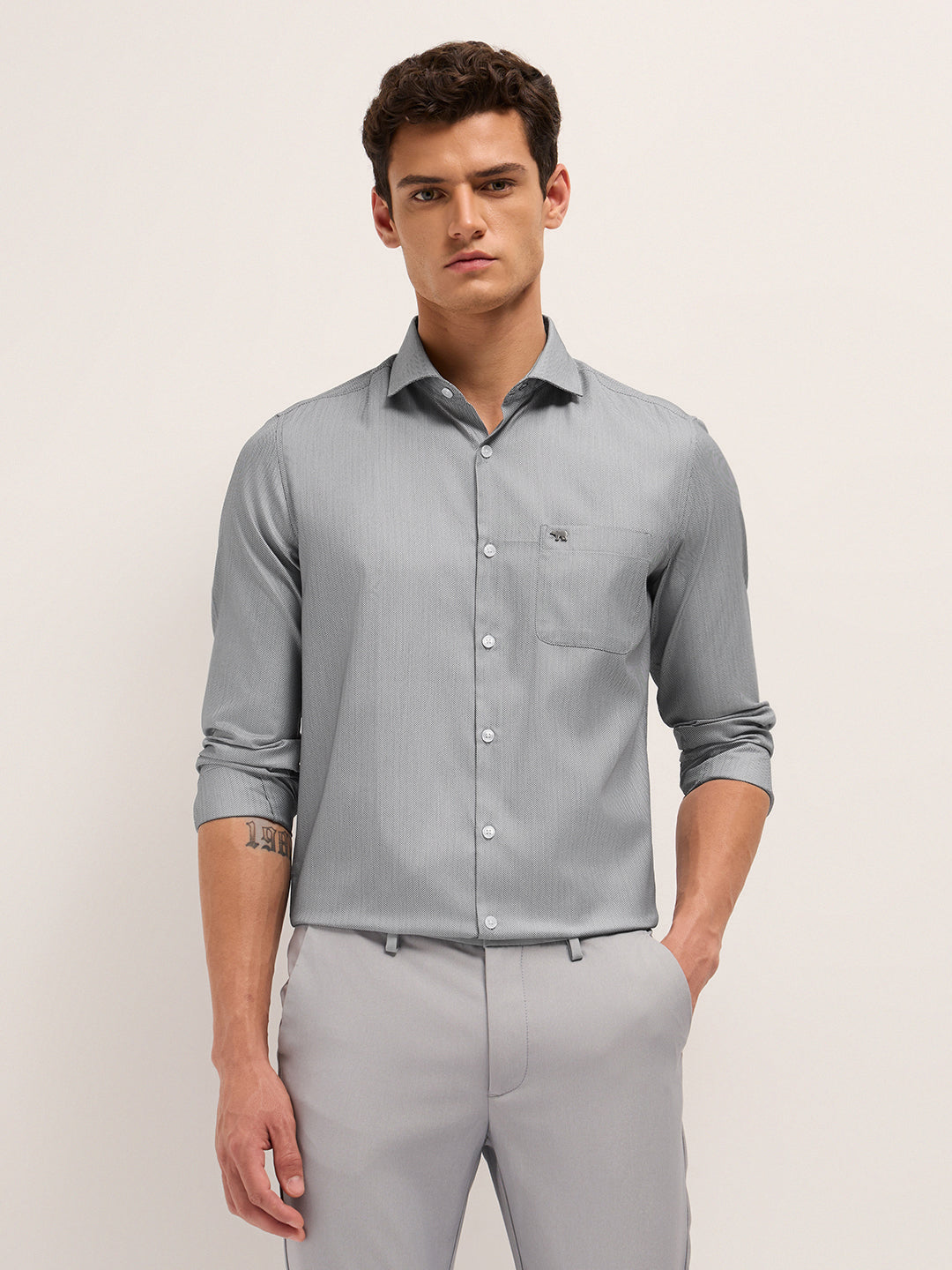 Men Herringbone Tailored Formal Shirt