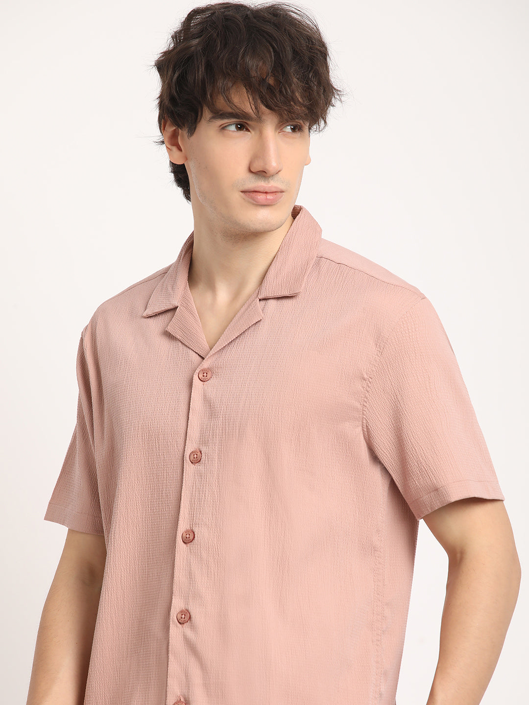 Men  Pink Solid Regular Fit Casual Shirt