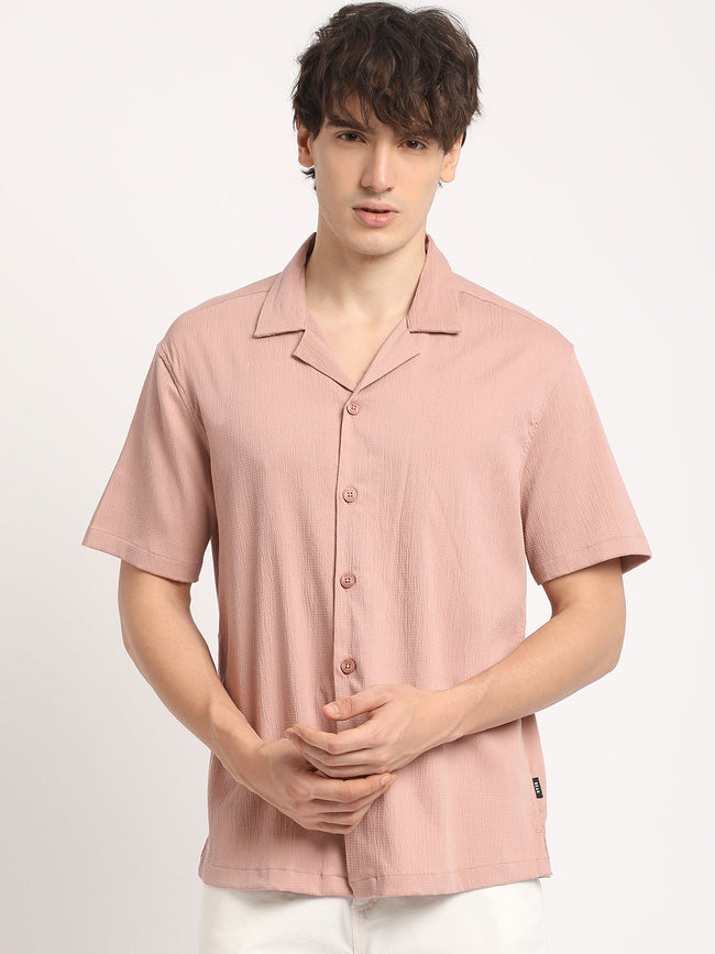 Men  Pink Solid Regular Fit Casual Shirt