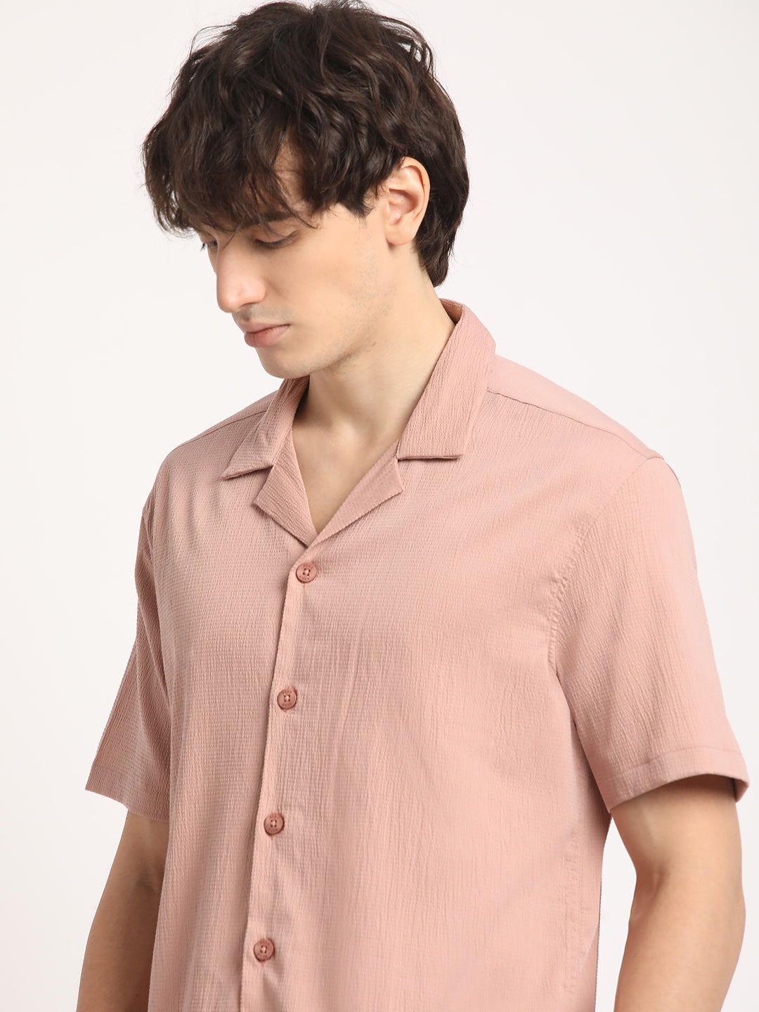 Men  Pink Solid Regular Fit Casual Shirt