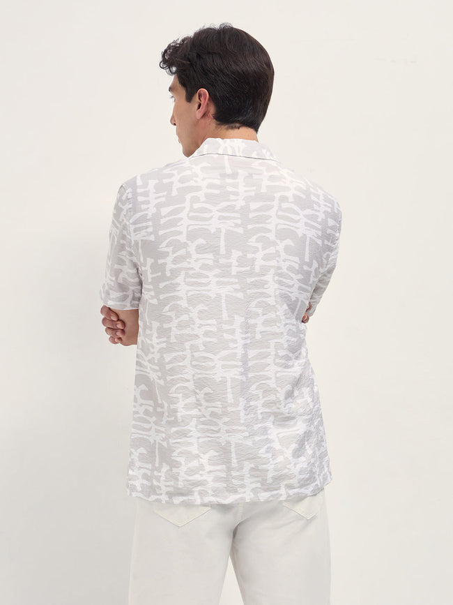 Men Beige Abstract Brush Stroke Print Relaxed Fit Cuban Collar Shirt