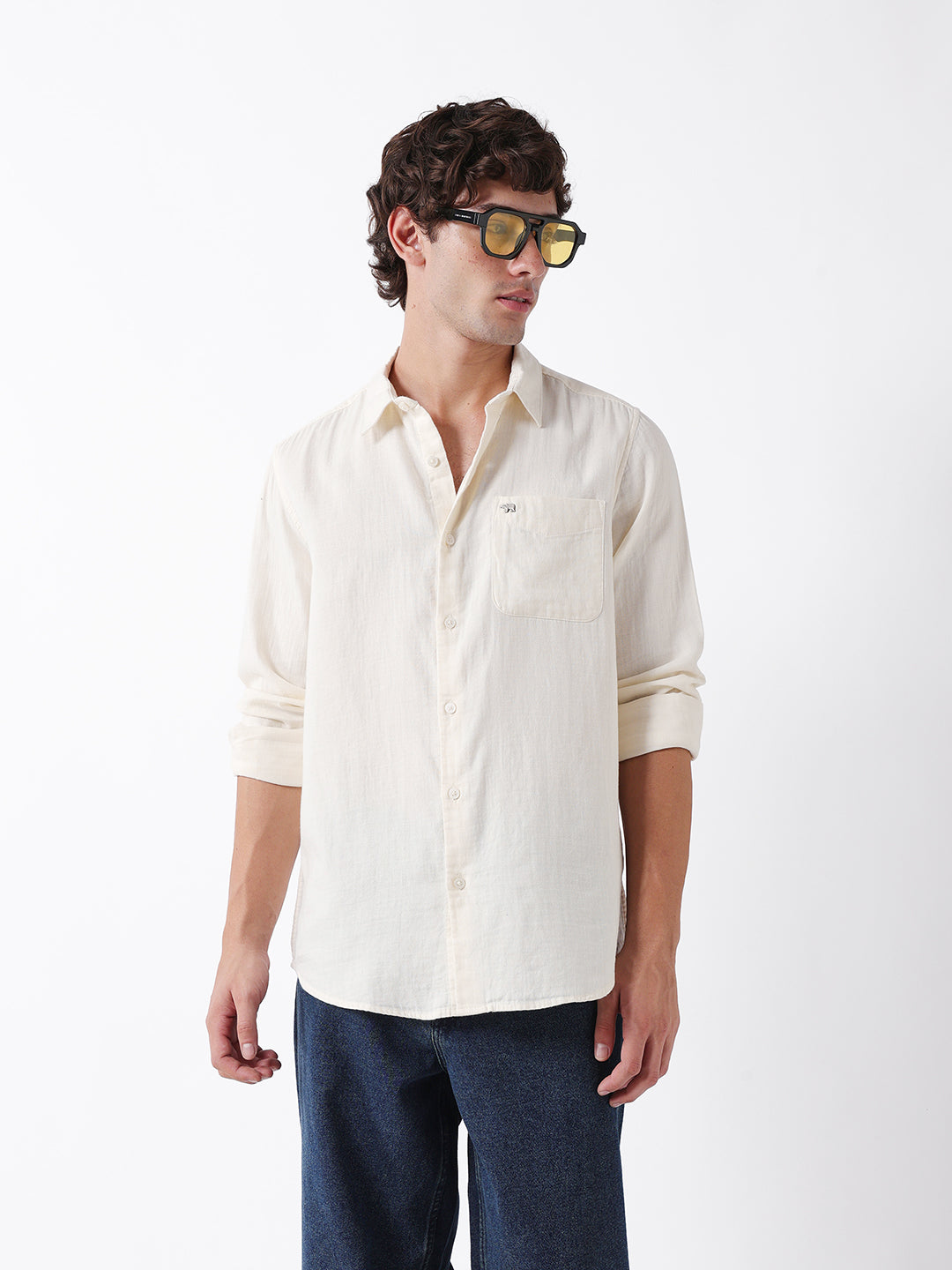 Men Beige Cotton Shirt