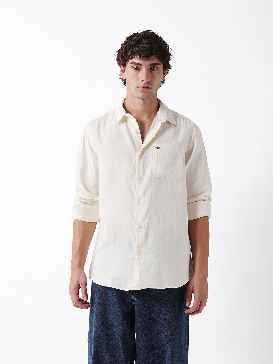 Men Beige Cotton Shirt