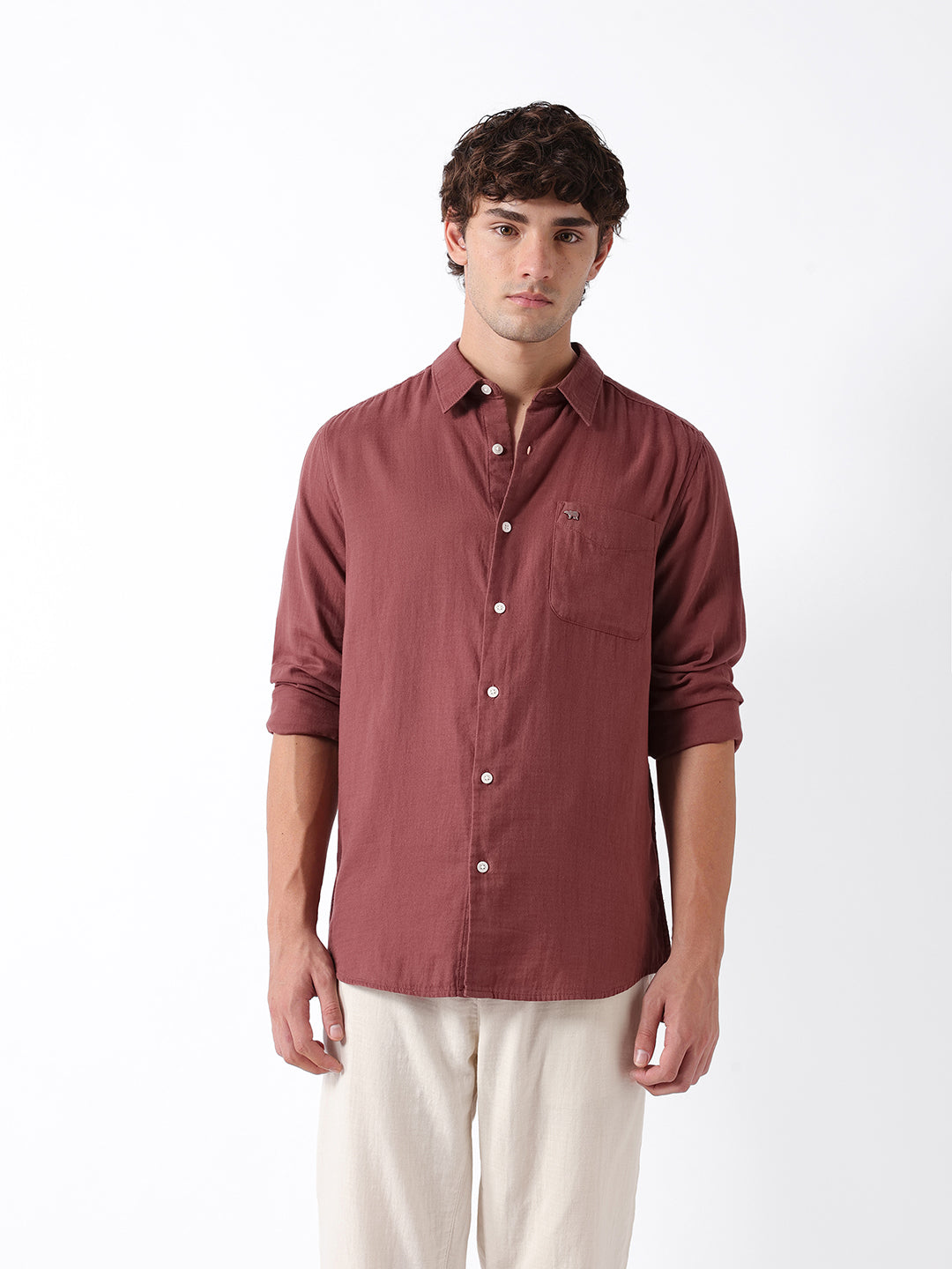 Men Maroon Double-Layered  Shirt