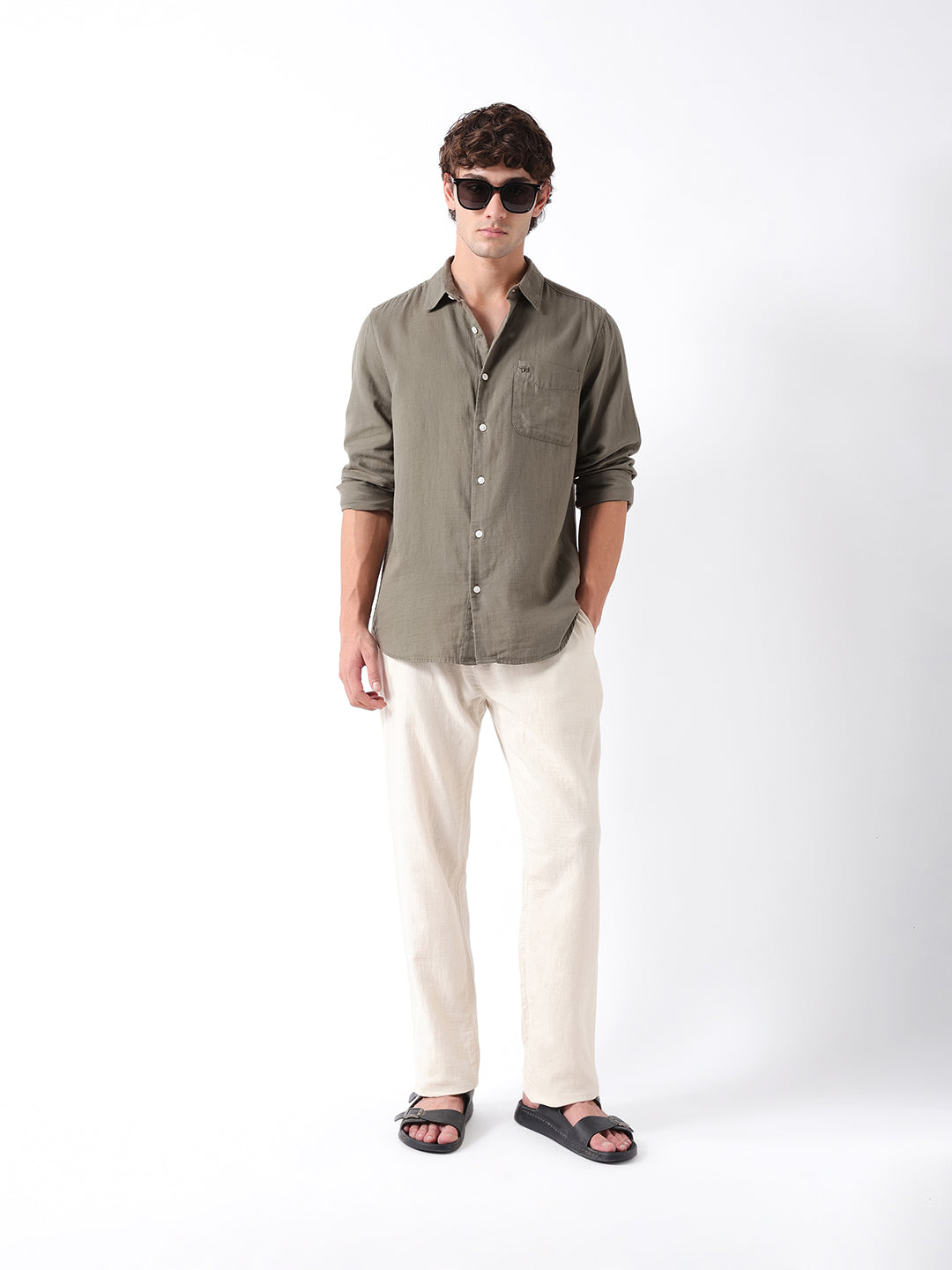 Men Olive Double-Layered  Shirt