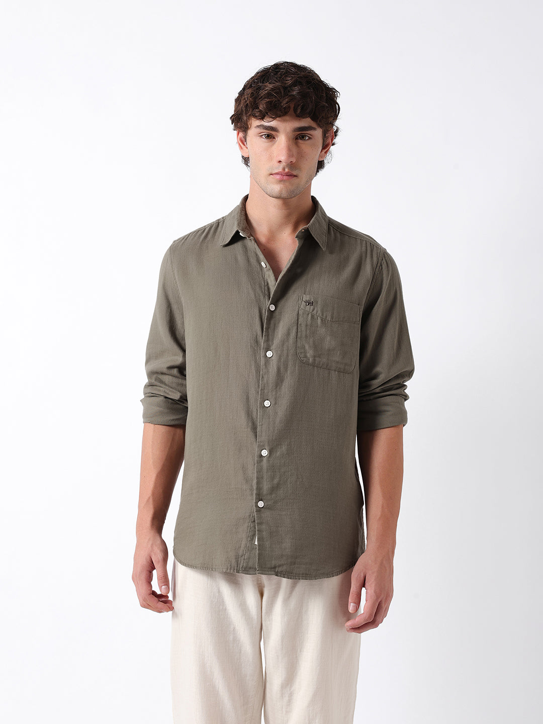 Men Olive Double-Layered  Shirt