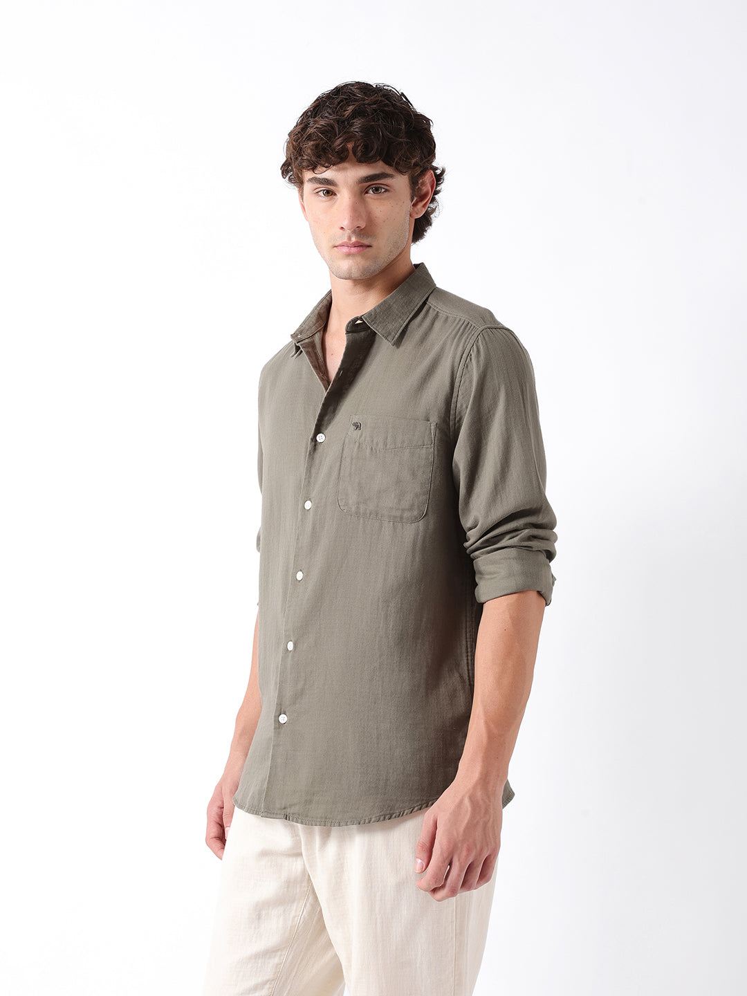 Men Olive Double-Layered  Shirt