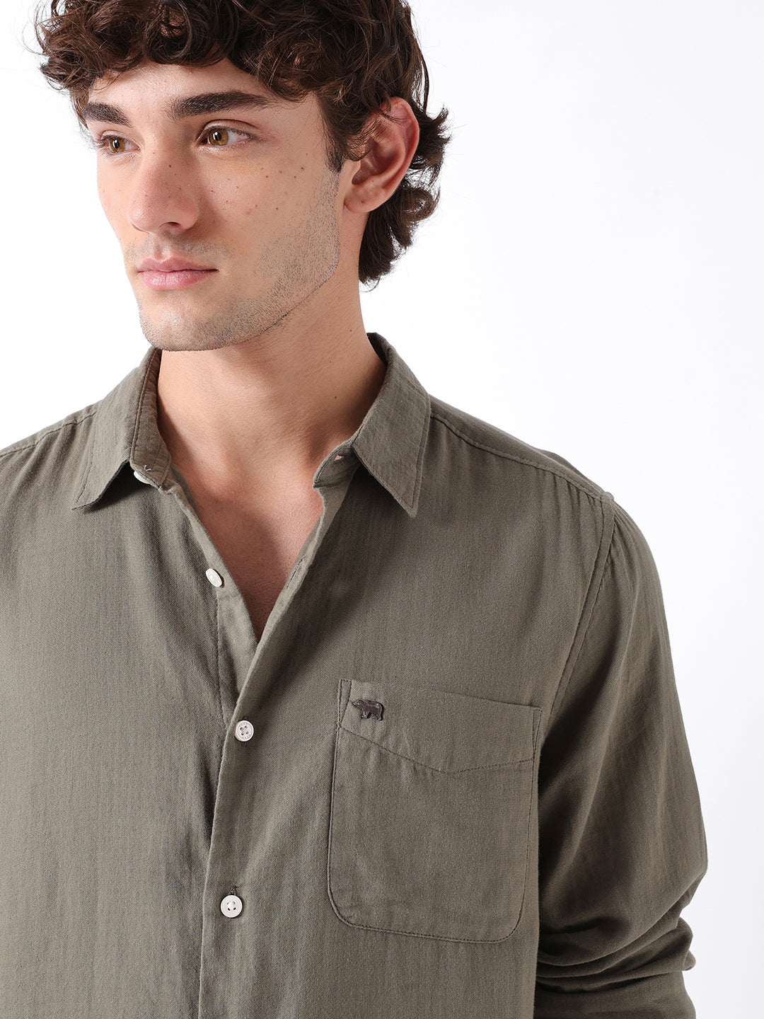 Men Olive Double-Layered  Shirt
