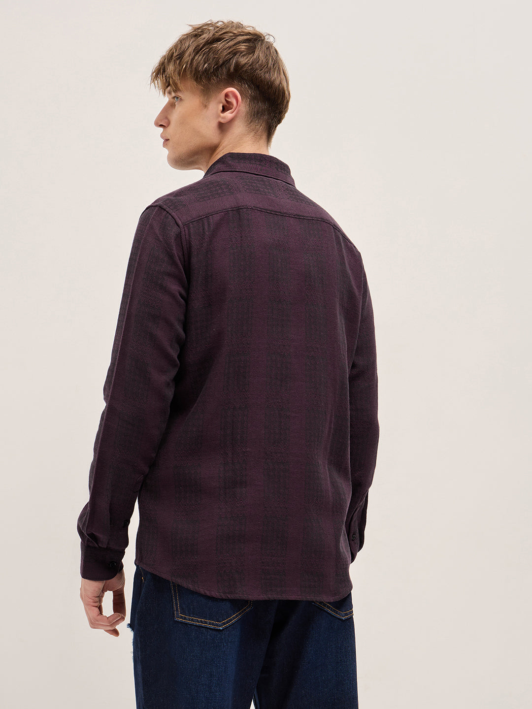 Men Maroon Striped Slim Fit Casual Shirt