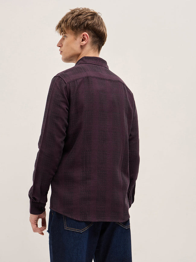 Men Maroon Striped Slim Fit Casual Shirt