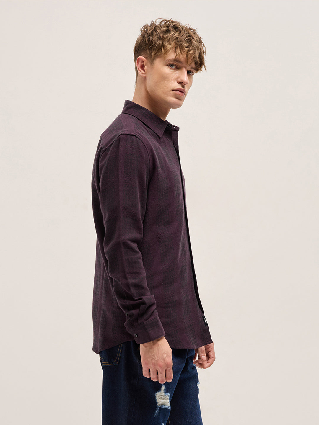 Men Maroon Striped Slim Fit Casual Shirt