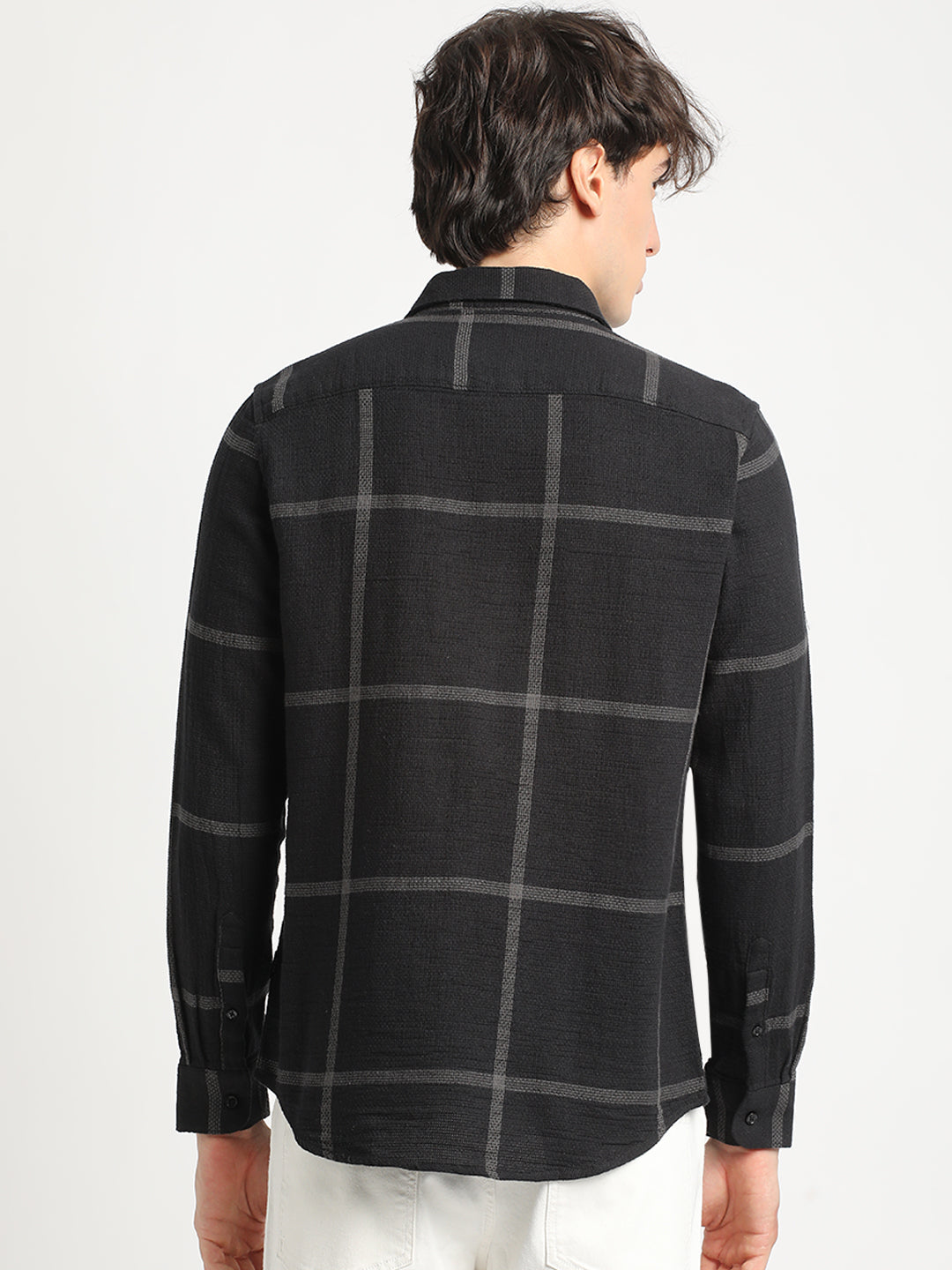 Men Black Checked Slim Fit Cotton Casual Shirt