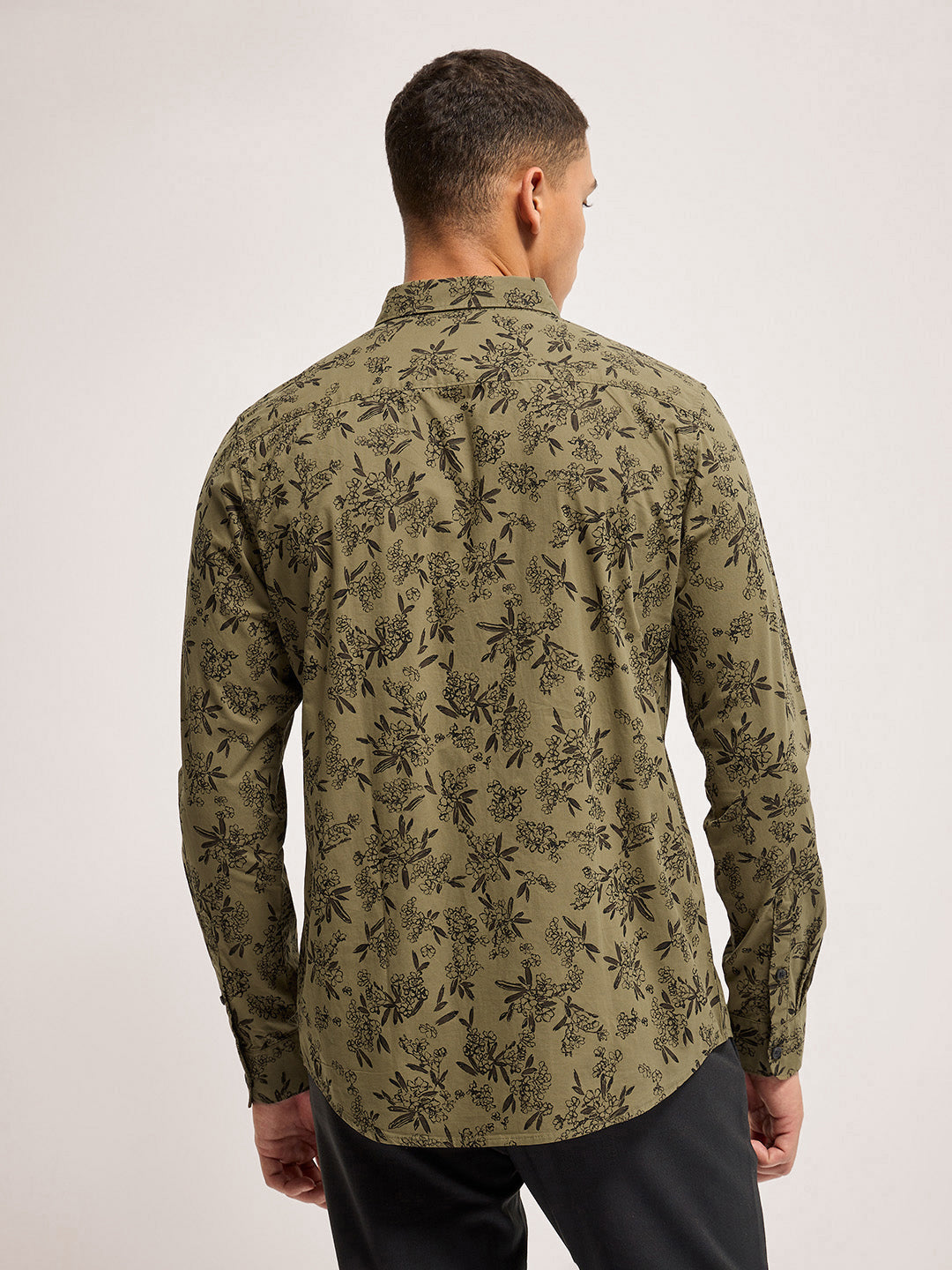 Men Olive Printed Slim Fit Casual Shirt