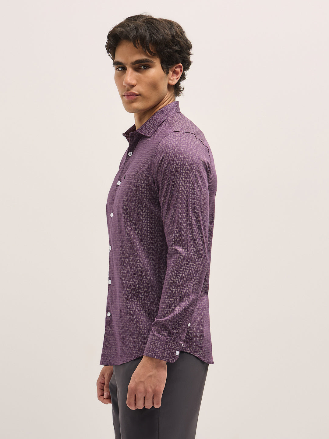 Men Purple Geometric Printed Tailored Fit Formal Shirt