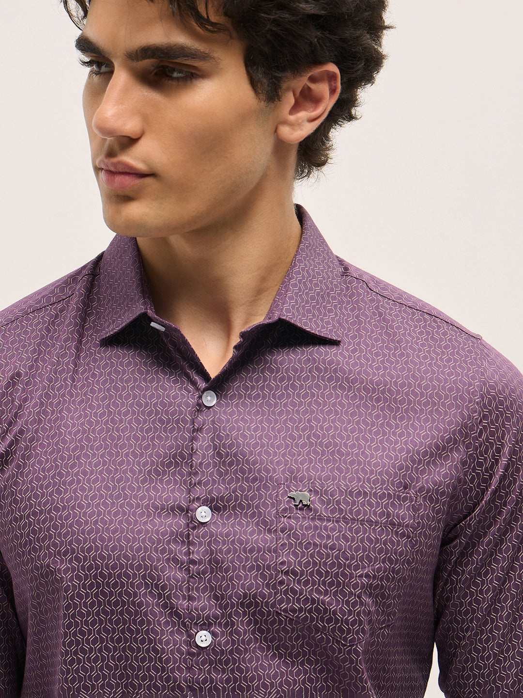 Men Purple Geometric Printed Tailored Fit Formal Shirt